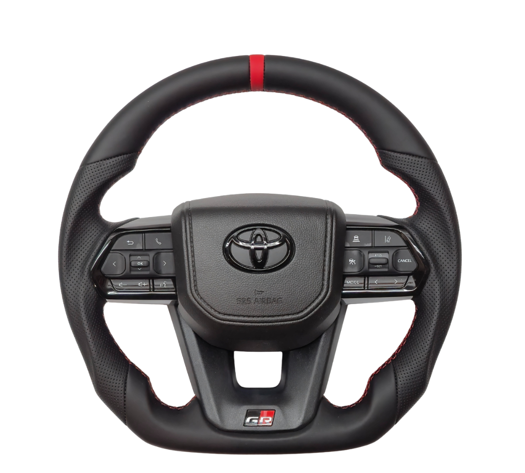 Auto Steering Wheel GR300 Steering Wheel Full Black Leather & Red Stitch Sport - Land Cruiser 70/Hilux GD6/Fortuner GD6